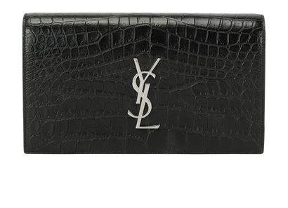 Croc Embossed Monogramme Clutch, &pound;650, Handbags, Black, Leather, Front view